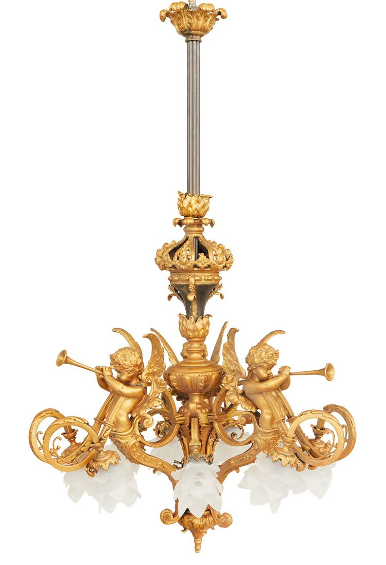 Gilt-Metal and Patinated Bronze Chandelier (1 of 2)