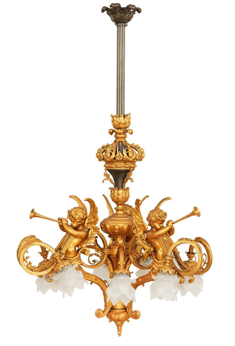 Gilt-Metal and Patinated Bronze Chandelier (1 of 2)