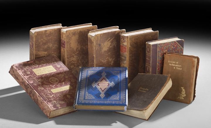 Nine Decorative Bindings: Nine Decorative Bindings, early 19th to early 20th century, including works by Holmes, Dumas, and Scott in half or full leather, with a fine tree calf copy of Turner's Short History of Art, three volu
