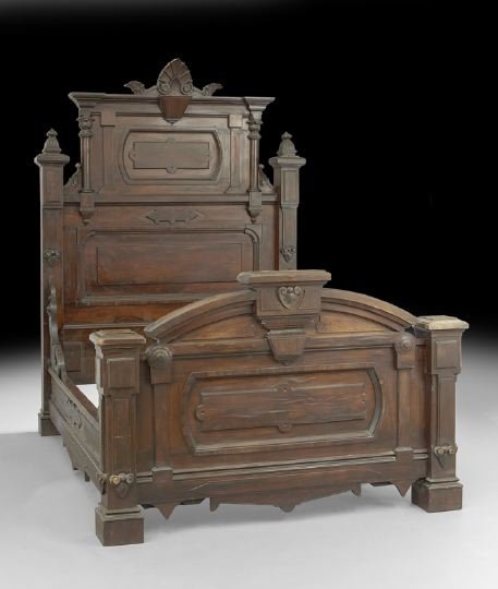 Renaissance Revival Five-Piece Bedroom Suite: American Renaissance Revival Five-Piece Rosewood Bedroom Suite, third quarter 19th century, comprised of a high back bed with shell-carved crest and incised linework, h. 91", inside w. 60", inside l. 