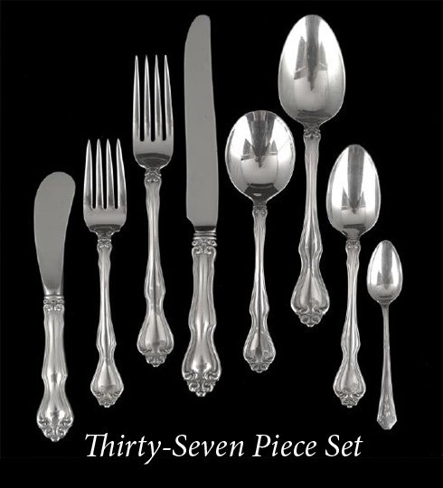 37 Pieces of "George & Martha" Sterling Flatware: Thirty-Seven Piece Set of Westmorland "George and Martha" Sterling Silver Flatware, the pattern designed in 1900 by Henry Leslie Wallace (1851-1920), Wallingford, Connecticut, including six dinner for