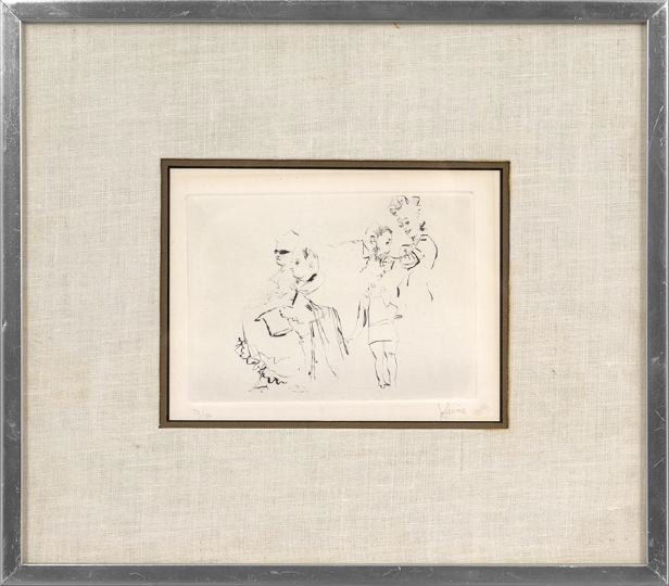 Jack Levine (American/New York, 1915-2010): Jack Levine (American/New York, 1915-2010) "Studies of Figures", etching, pencil signed lower right "J. Levine", numbered in pencil lower left "70/100", plate size 4-3/4" x 6-3/4". Glazed, matted and