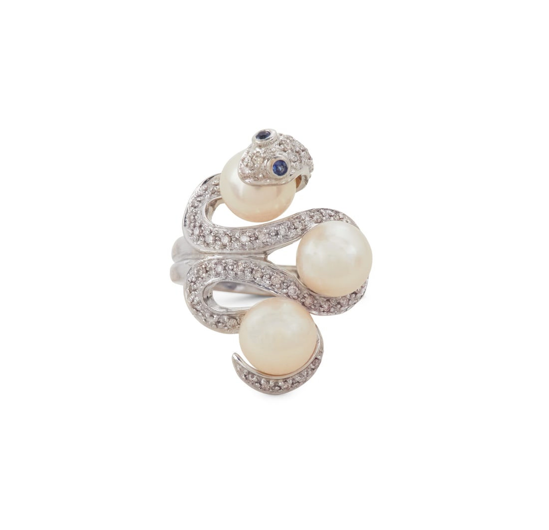 Pear, Diamond and Sapphire Snake Ring (1 of 2)