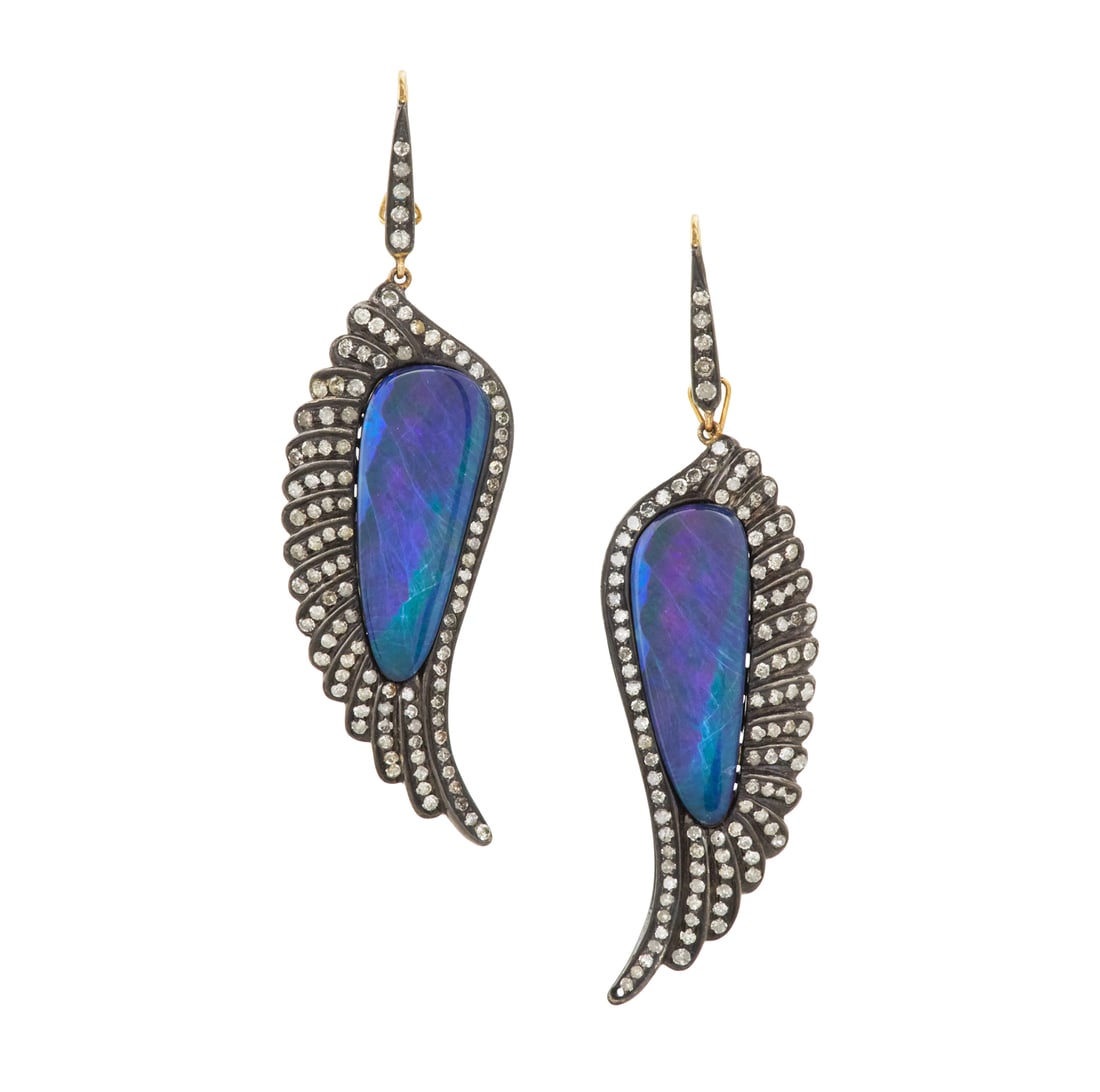 Pair of Diamond and Opal Earrings (1 of 1)