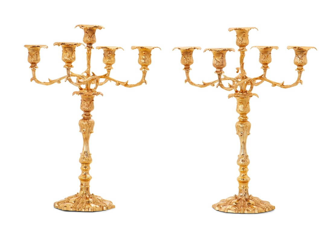 Continental Rococo-Style Brass Candelabras (1 of 1)