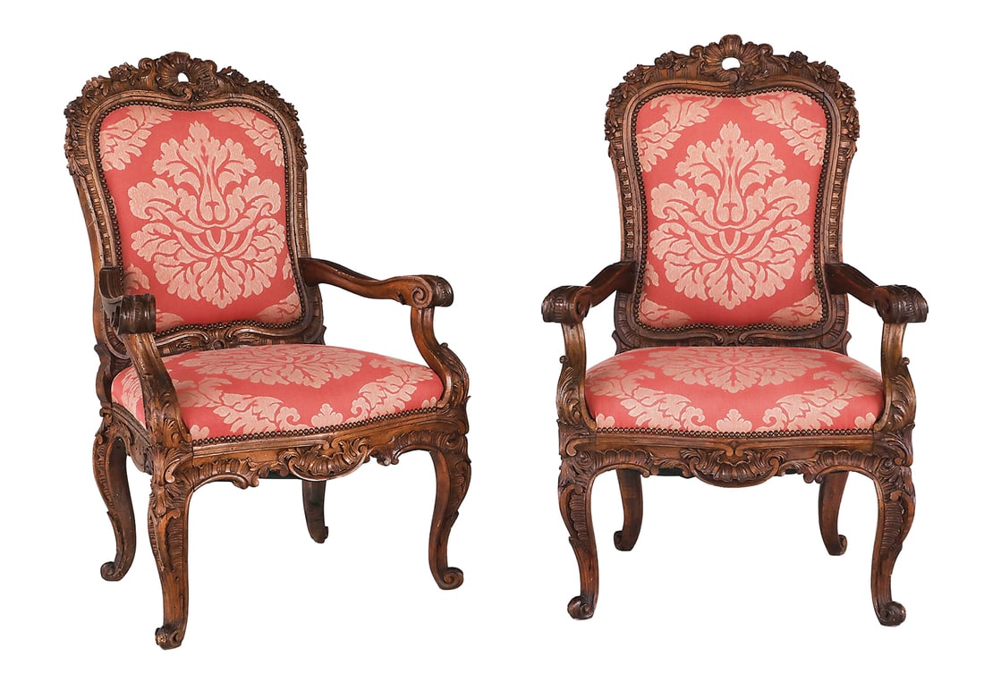 Pair of Continental Fruitwood Fauteuils (1 of 2)