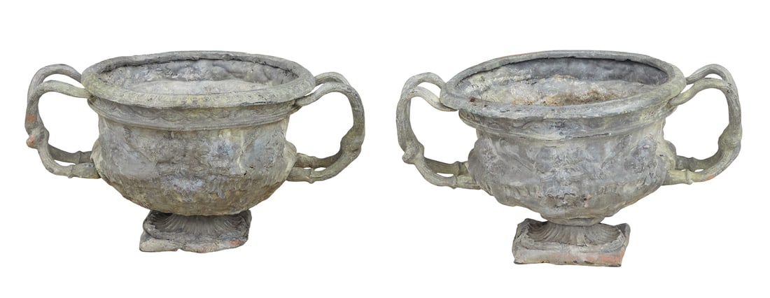 Pair of English Lead Garden Urns (1 of 3)