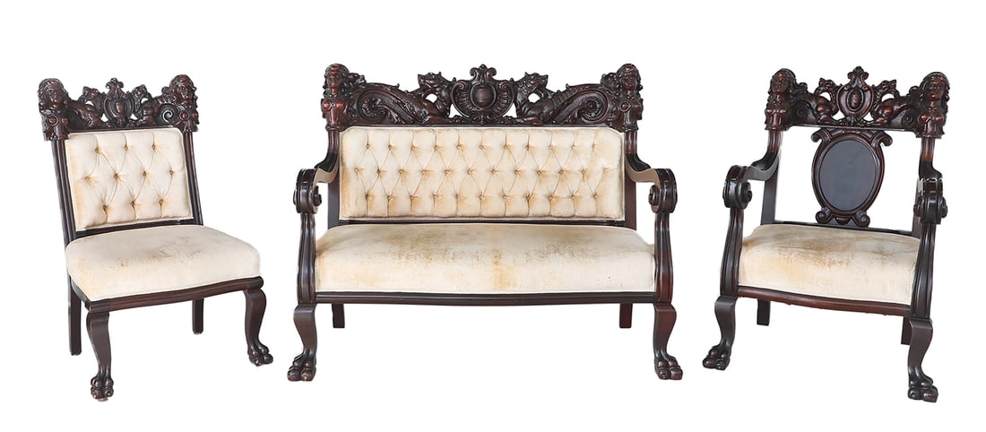 American Three-Piece Mahogany Parlor Suite (1 of 9)