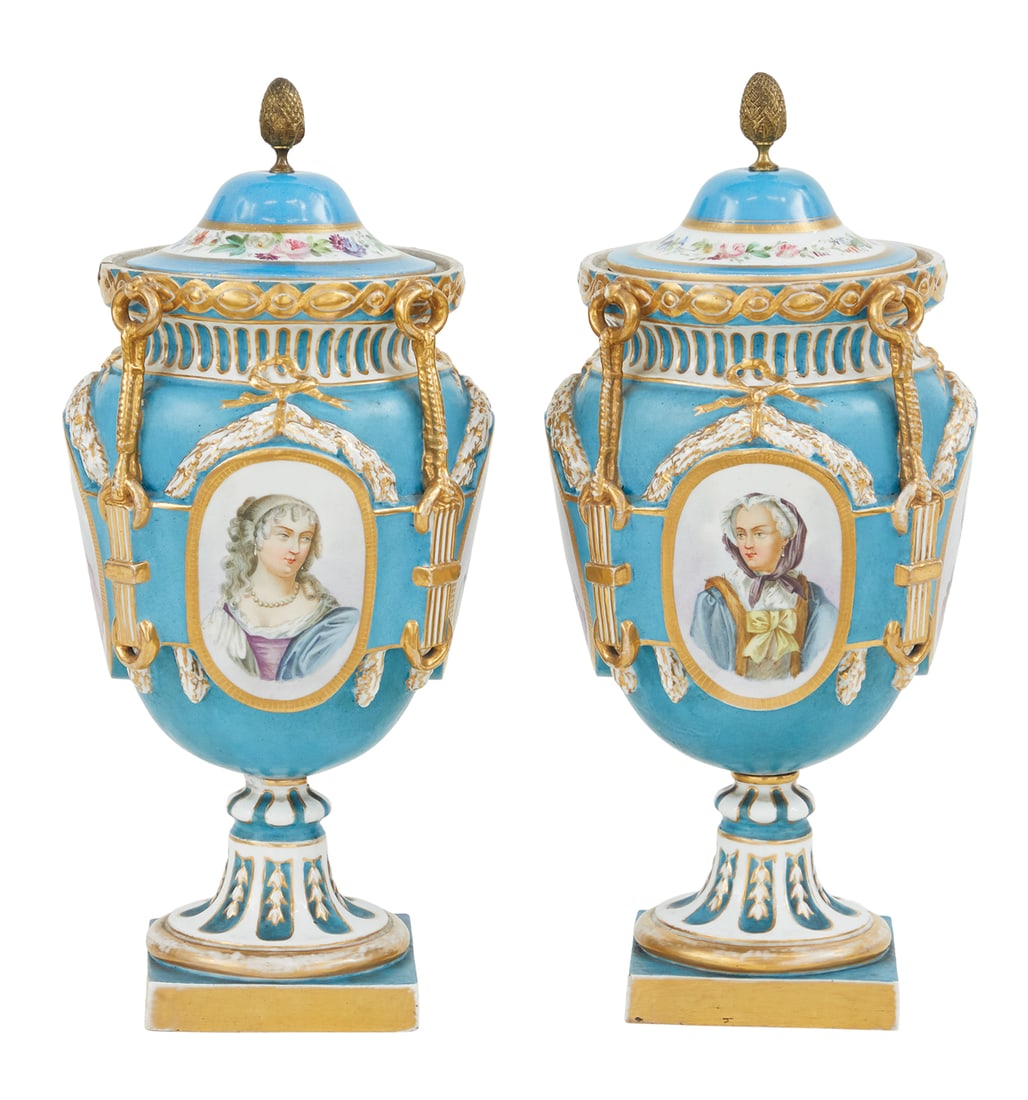 Pair of French Porcelain Urns in the Sevres Style (1 of 5)