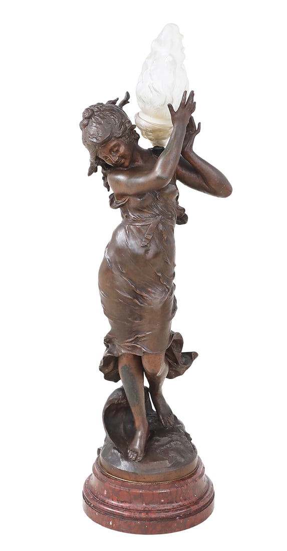 Art Nouveau Patinated Metal Newel Post Lamp (1 of 5)