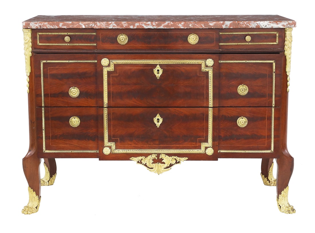 Louis XV/XVI-Style Mahogany & Marble-Top Commode (1 of 3)