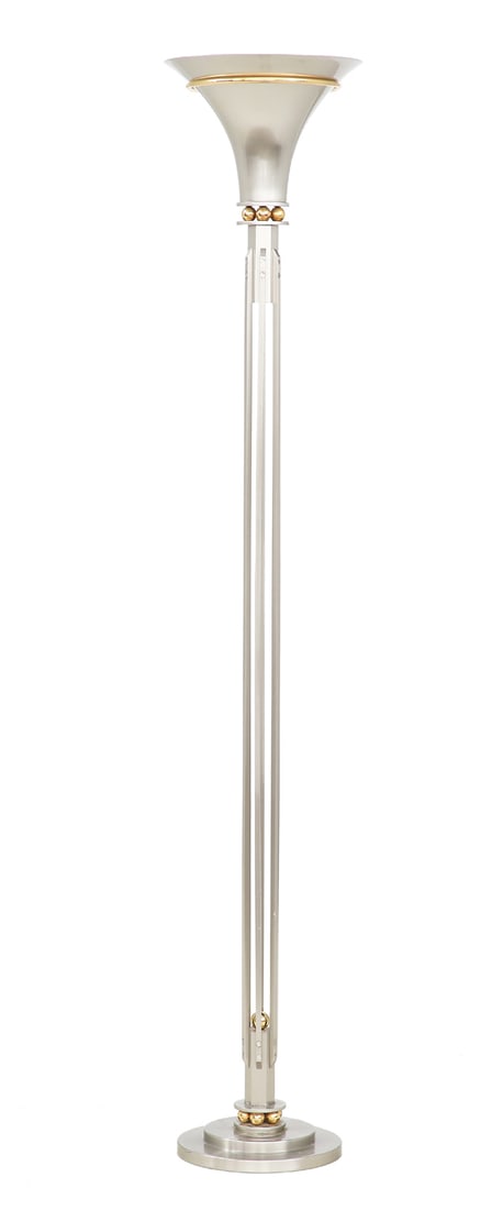Art Deco-Style Brushed Steel and Brass Floor Lamp (1 of 3)