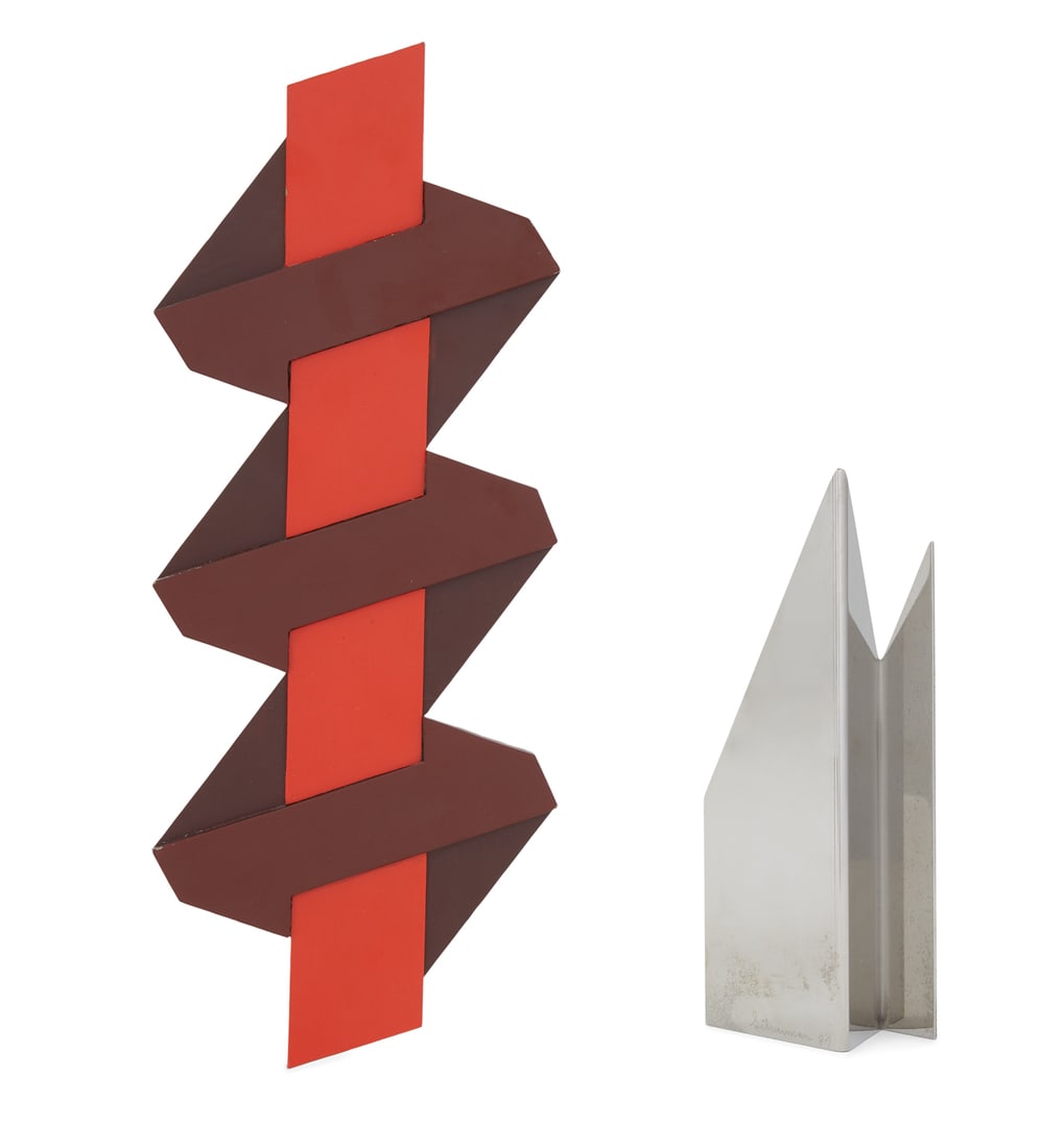 Arthur Silverman (American/Louisiana, 1923-2018): Arthur Silverman (American/Louisiana, 1923-2018) "Maquette for Wall Sculpture 3", 1994 "Untitled" table sculpture painted steel and stainless steel latter with incised signature and dated, "Galerie Si