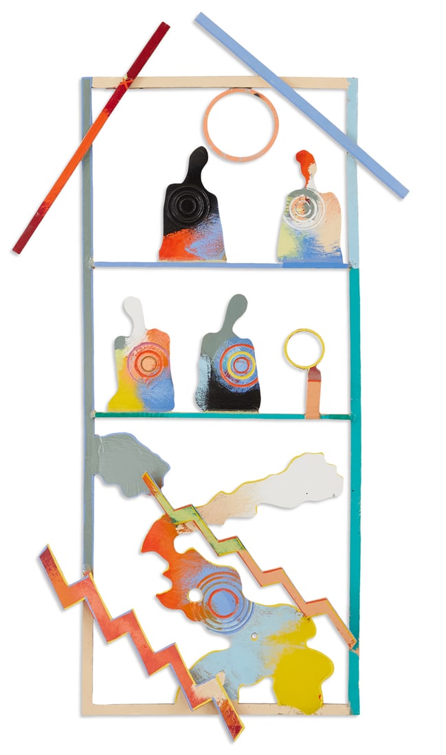 John Tarrell Scott (US/Louisiana, 1940-2007): John Tarrell Scott (American/Louisiana, 1940-2007) "In the House", 1995 painted aluminum sculpture titled and dated en verso. 33" x 18-1/2" x 2" Provenance: Galerie Simonne Stern, New Orleans, Louisia