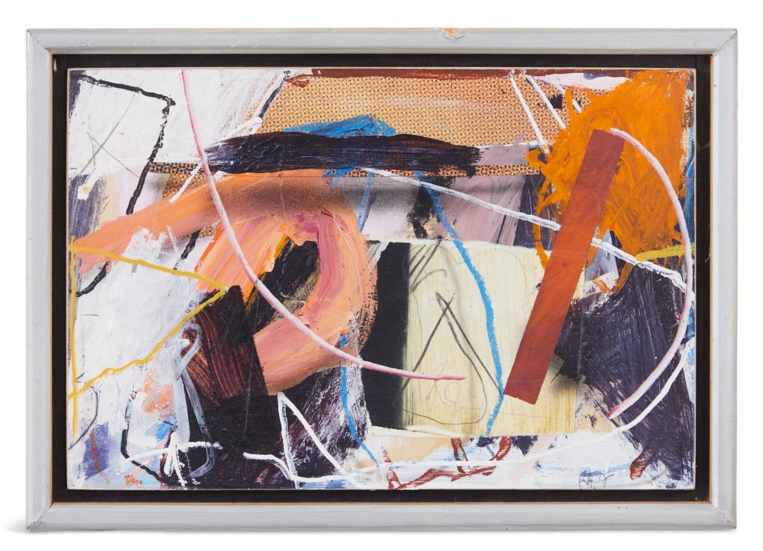 Richard Johnson (American/Louisiana, b. 1942): Richard Johnson (American/Louisiana, b. 1942) "Study for Chicago II", 1988 acrylic, graphite and collage on board monogrammed and dated lower right, verso with "Galerie Simonne Stern, New Orleans, Lou