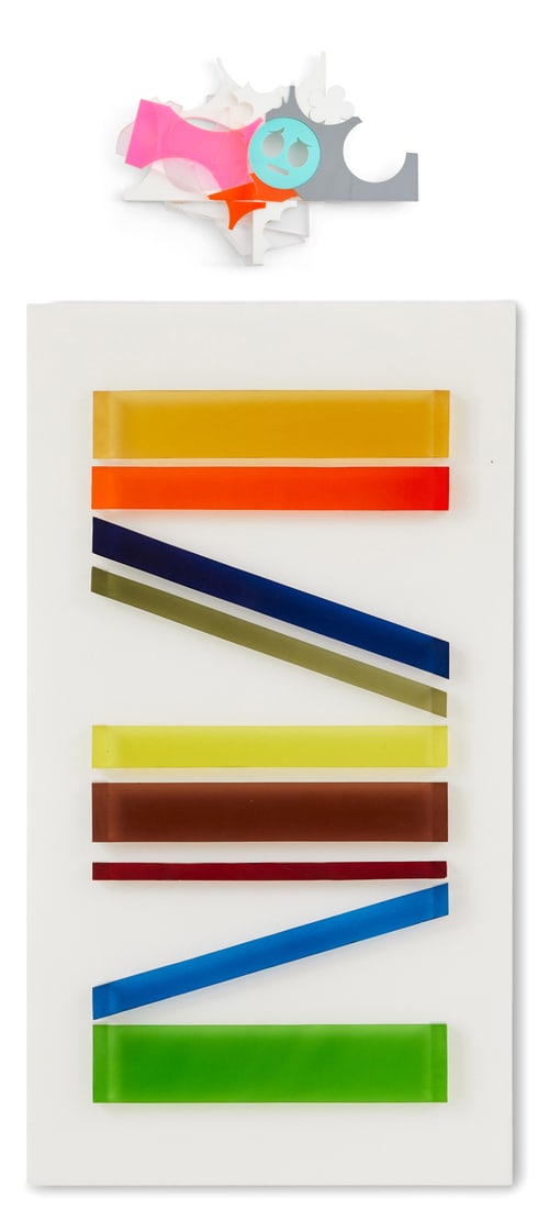 Claire Steinert and Sally Heller: Claire Steinert (American, 20th Century) Sally Heller (American/Louisiana, b. 1956) "Untitled" "Untitled", 2021 two Lucite and plexiglass sculptures former h. 30-1/2", w. 16-3/4", d. 1"; latter signed