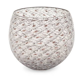 Tobias Mohl (Danish, b. 1970): Tobias Mohl (Danish, b. 1970) "Nest Bowl", 2019 blown glass with canework incised signature and dated at bottom. h. 6-1/8", dia. 6-1/2" Provenance: Adrian Sassoon, London, England; Estate of Thomas B.