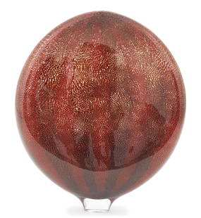 Tobias Mohl (Danish, b. 1970): Tobias Mohl (Danish, b. 1970) "Burnt Red Glassweaver Vessel", 2017 blown glass with canework incised signature and dated at bottom. h. 17-3/4", w. 14-5/8", d. 5" Provenance: Adrian Sassoon, London, En