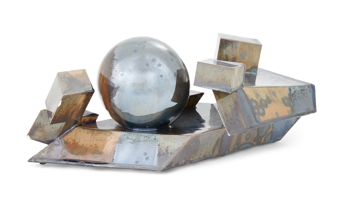 Kate Malone, MBE (British, b. 1959): Kate Malone, MBE (British, b. 1959) "A Magma Meteor Landscape", 2019/2020 crystalline-glazed stoneware incised signature, dated and localized "London" at bottom. h. 6-3/4", w. 19", d. 10-1/4" Provenan