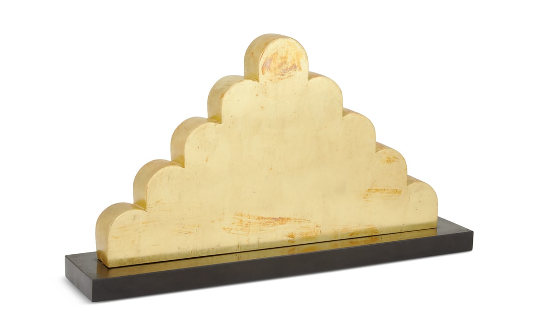 George Bauer Dunbar (American/Louisiana, b. 1927): George Bauer Dunbar (American/Louisiana, b. 1927) "Untitled", 1988 23k gold over wood, on a plinth base affixed with "New Orleans Museum of Art" exhibition label. h. 13", w. 23", d. 5" Provenance: Col