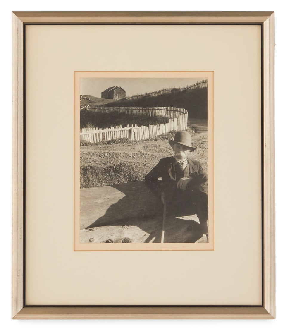 Imogen Cunningham (American, 1883-1976): Imogen Cunningham (American, 1883-1976) "North Coast Native", 1934 gelatin silver print later printing, pencil-signed and dated lower right mount, photographer's label en verso with title and date. Fl