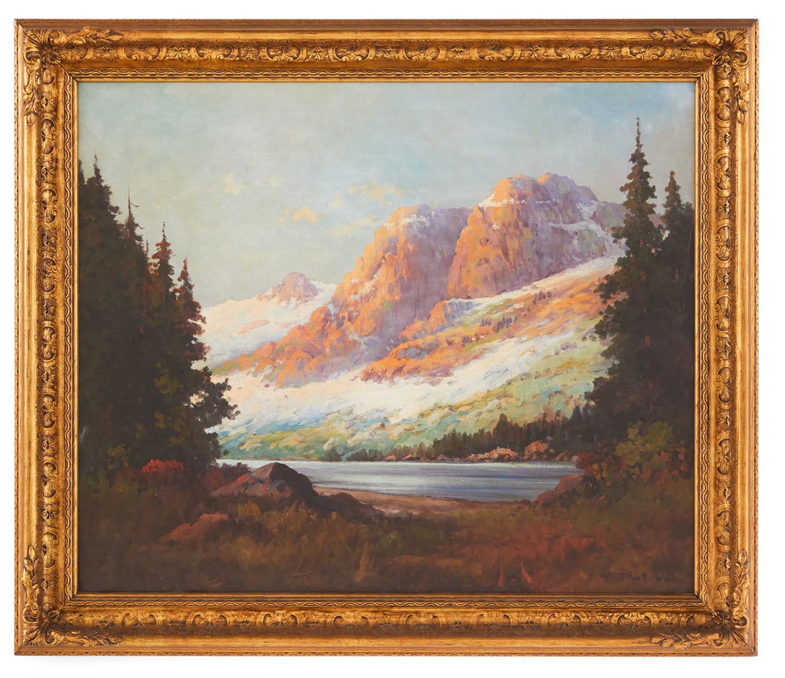 Robert William Wood (American/Texas, 1889-1979): Robert William Wood (American/Texas, 1889-1979) "The Grand Tetons" oil on canvas signed lower right. Framed. 25" x 30", framed 30-1/2" x 35-1/2"