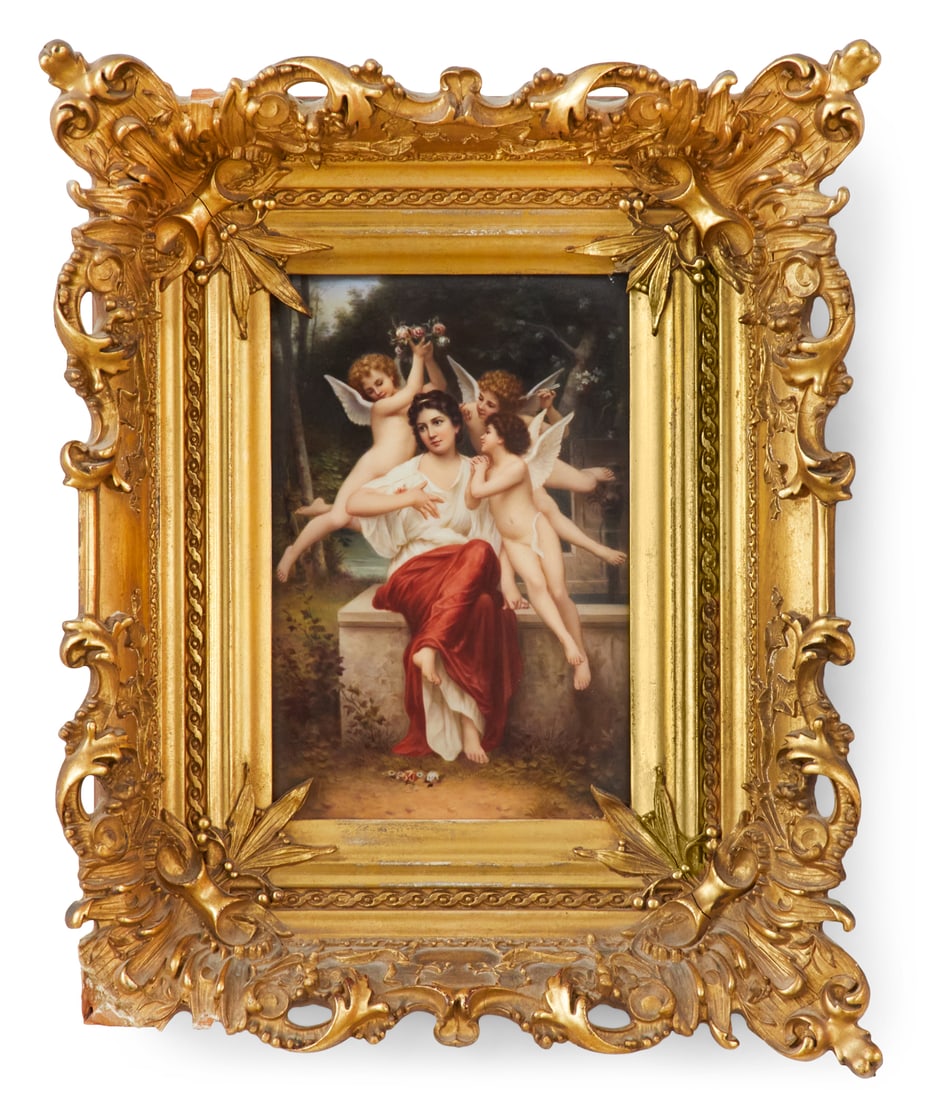 Dream of Spring, KPM Porcelain Plaque: "Dream of Spring", KPM Porcelain Plaque fourth quarter 19th century, after William-Adolphe Bouguereau (French, 1825-1905), the plaque decorated with Persephone, Goddess of Spring, attended by cherubs,