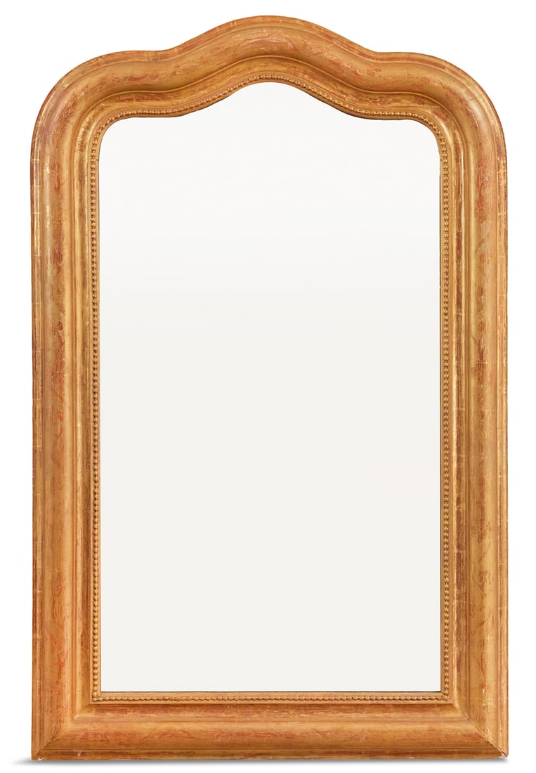 Louis-Philippe Giltwood Mirror: Louis-Philippe Giltwood Mirror second quarter 19th century, the molded surround incised with leaves and vines, the mirror plate with a beaded liner. h. 49-1/4", w. 31-1/2"