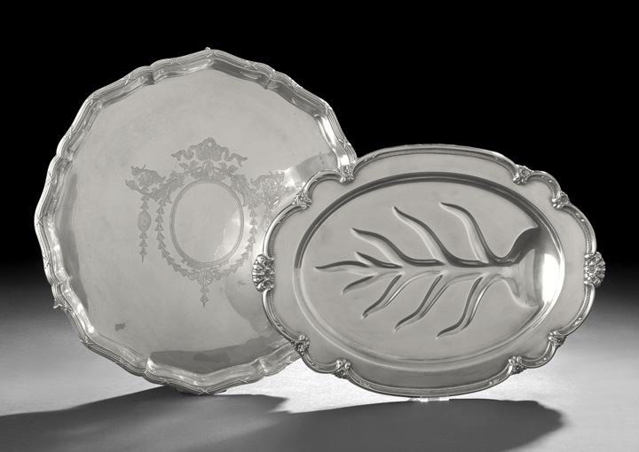Two Silverplate Footed Platters: Two Silverplate Footed Platters, first half 20th century, including a Mappin & Webb "Prince's Plate" example, 1923, Sheffield, of circular form with "reed-and-ribbon" serpentine-lobed rim, the plateau