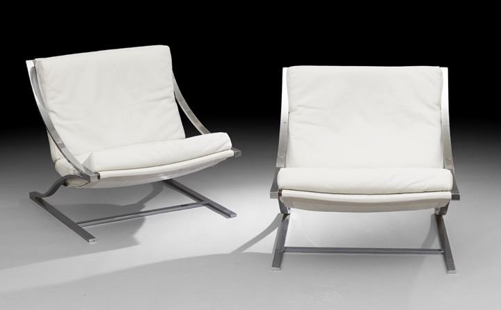 Pair of Paul Tuttle "Zeta" Lounge Chairs: Pair of Leather and Chromed Steel Paul Tuttle "Zeta" Lounge Chairs, designed by Tuttle in 1969 for Strassle, Switzerland A.G., each upholstered in white leather on a cantilevered steel frame, h. 25".