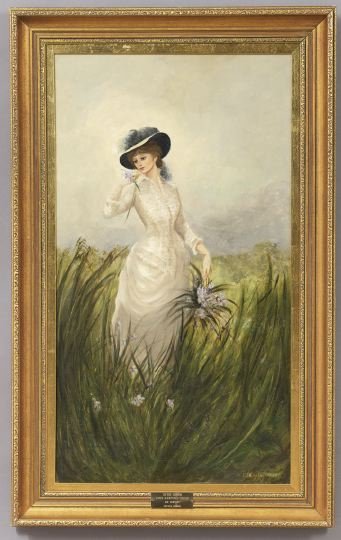 French School (Fourth Quarter 20th Century): French School (Fourth Quarter 20th Century), "In the Garden", oil on canvas, signed and dated lower right "J. J. Collin 1885", possibly a study or unfinished work by Louis Joseph Raphael Collin (Frenc