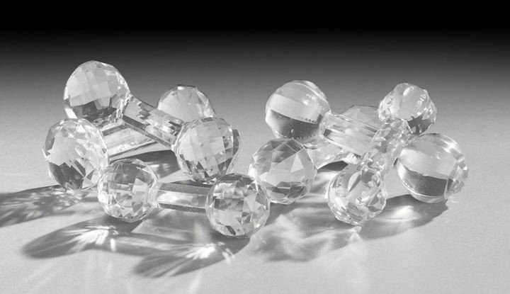 6 Barbell Shaped Brilliant Cut-Glass Knife Rests: Group of Six Barbell Shaped Brilliant Cut-Glass Knife Rests, first quarter 20th century and later, brilliantly cut with facets and ribs, l. 4-1/4" to 5-1/2".