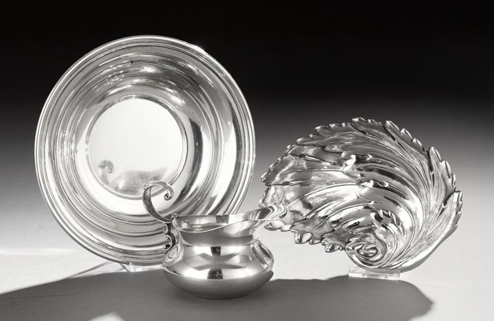Three Pieces of Small American Sterling Tableware: Three Pieces of Assorted Small American Sterling Silver Tableware, mid-20th century, including a Poole Silver Co. cream jug, of bulbous form with integral spout and crested "c-scroll" handle, h. 3", l