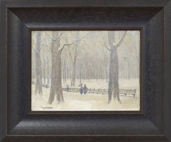 Guy Carleton Wiggins (American, 1883-1962): Guy Carleton Wiggins (American, 1883-1962), "Winter Park Scene", oil on canvas, signed lower left "Guy Wiggins", reverse stretcher stamped "Bay State Stretcher, made by Wadsworth Howland & Co., Boston