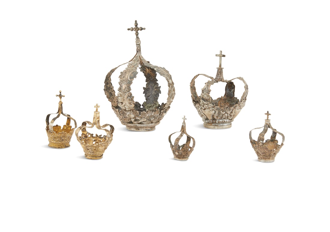 Collection of Six Silver and Gilt Votive Crowns (1 of 1)