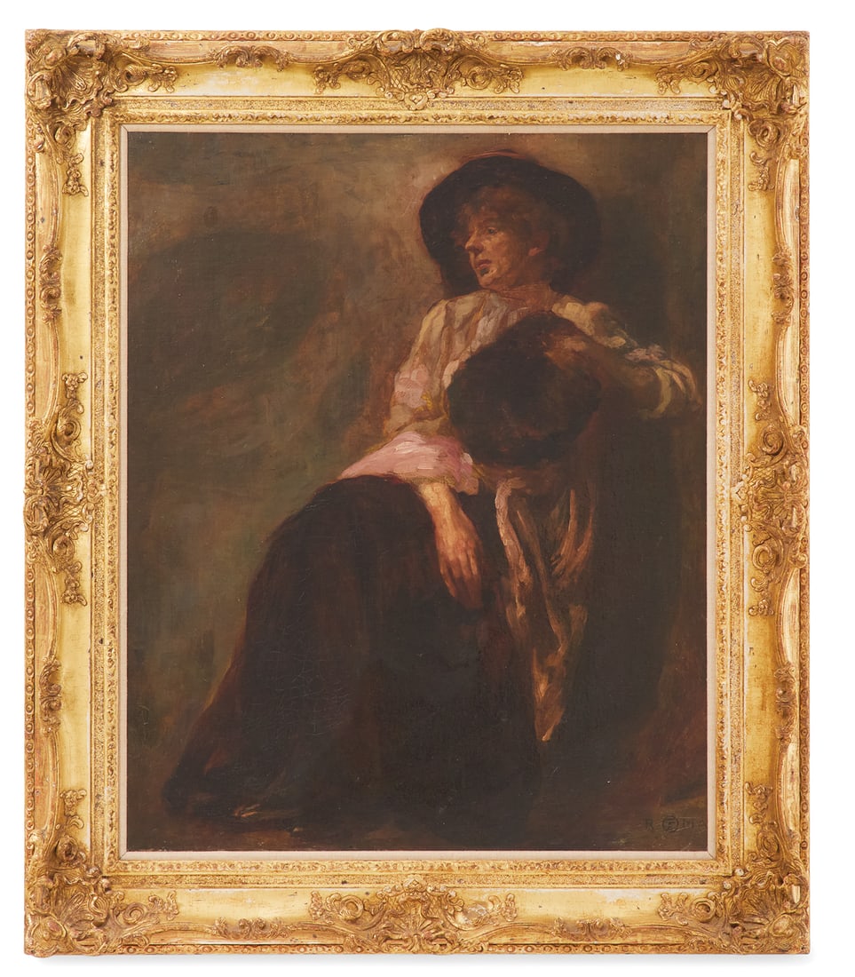 Continental School, (Fourth Quarter 19th Century): Continental School (Fourth Quarter 19th Century) "Portrait of a Seated Woman, Holding a Fur Muff" oil on canvas signed and localized lower right "Otto, Roma", verso with a partial label. Framed. 29-1/