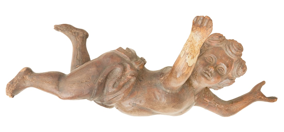 Large Italian Provincial Carved Wooden Putto (1 of 2)