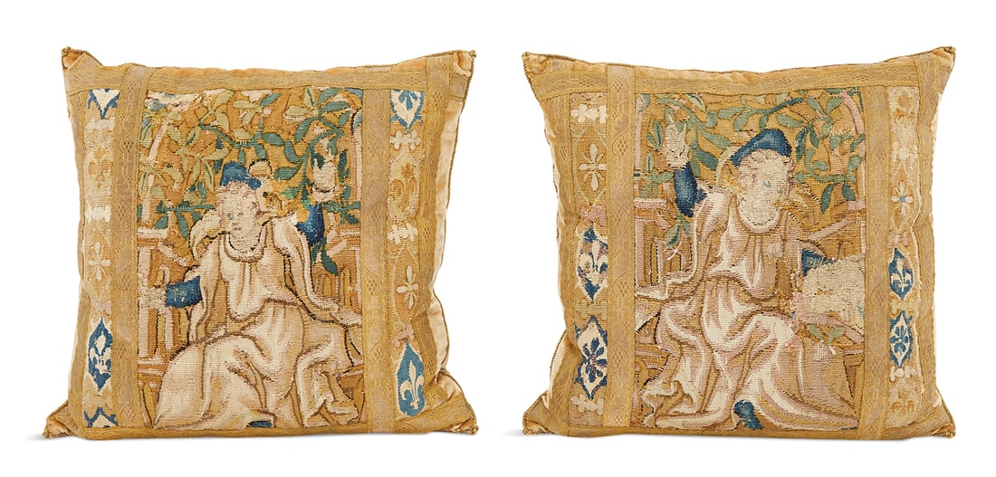 Pair of B. Viz Velvet and Tapestry Pillows (1 of 2)