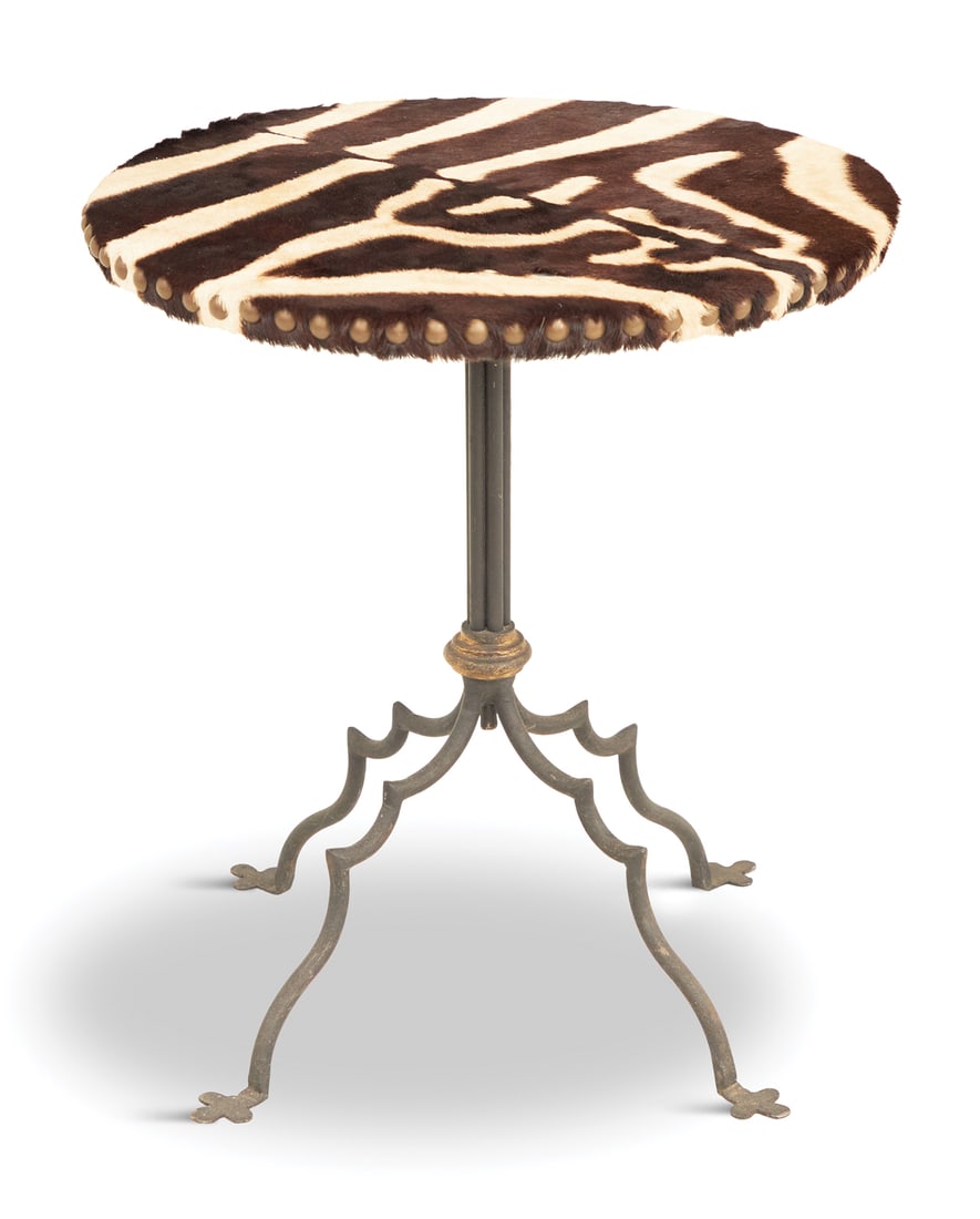 Zebra Hide and Iron Circular Side Table (1 of 2)
