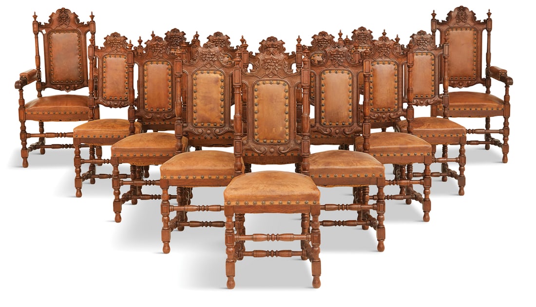 Twelve Continental Neo-Renaissance Oak Chairs (1 of 4)