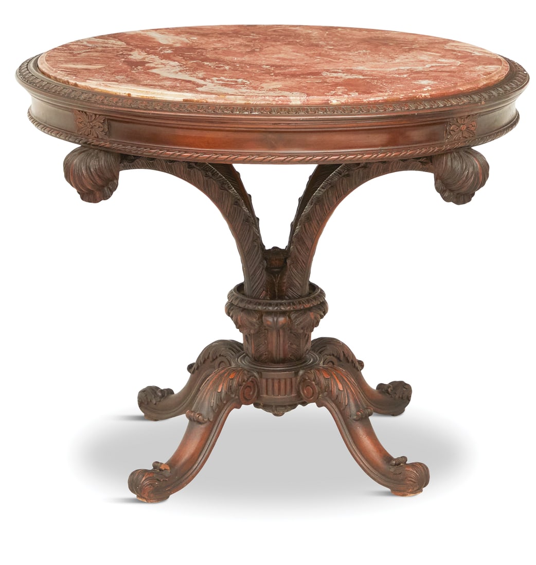 English Mahogany and Marble-Top Center Table (1 of 2)