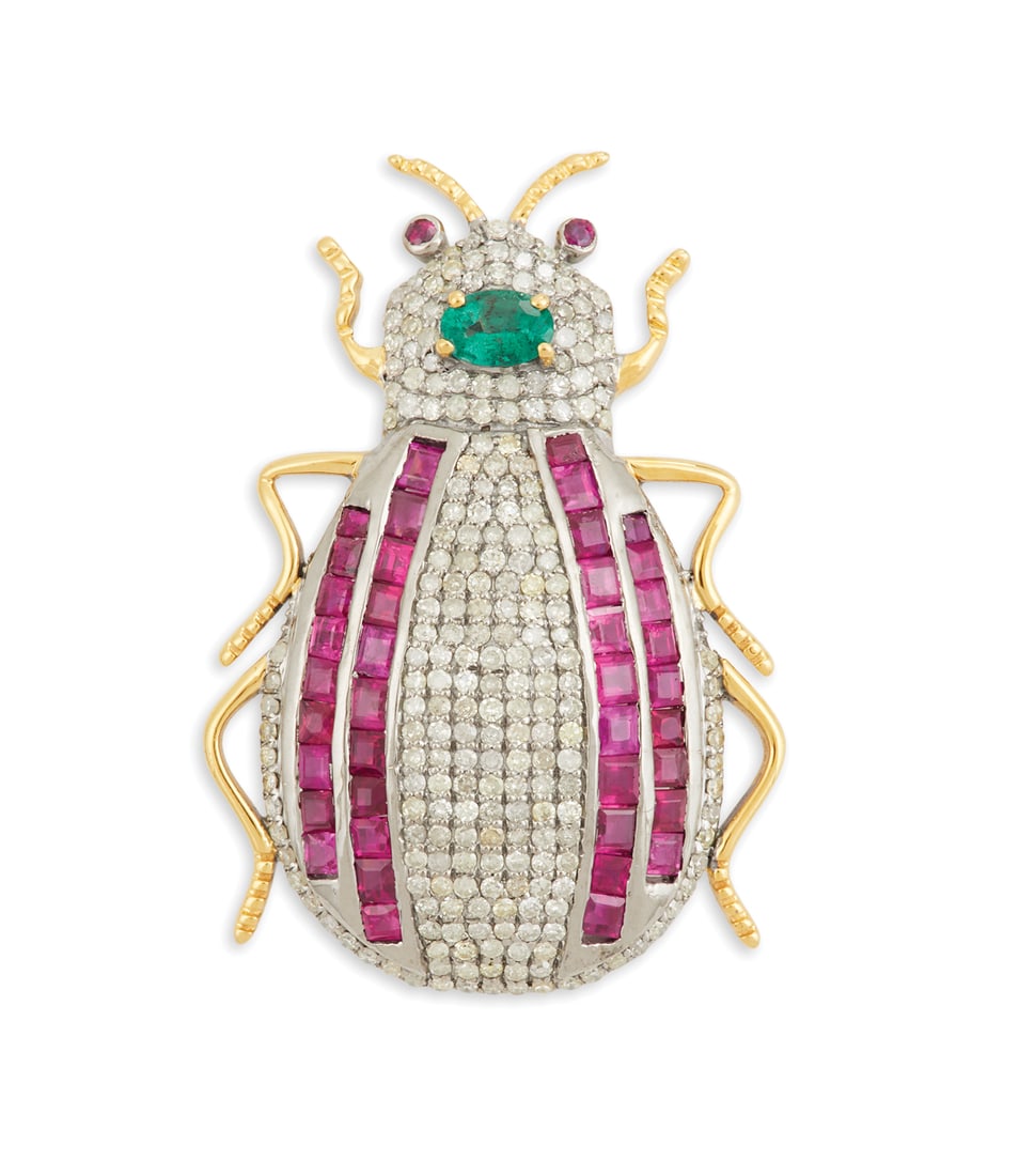 Diamond, Emerald and Ruby "Beetle" Pendant/Brooch (1 of 1)