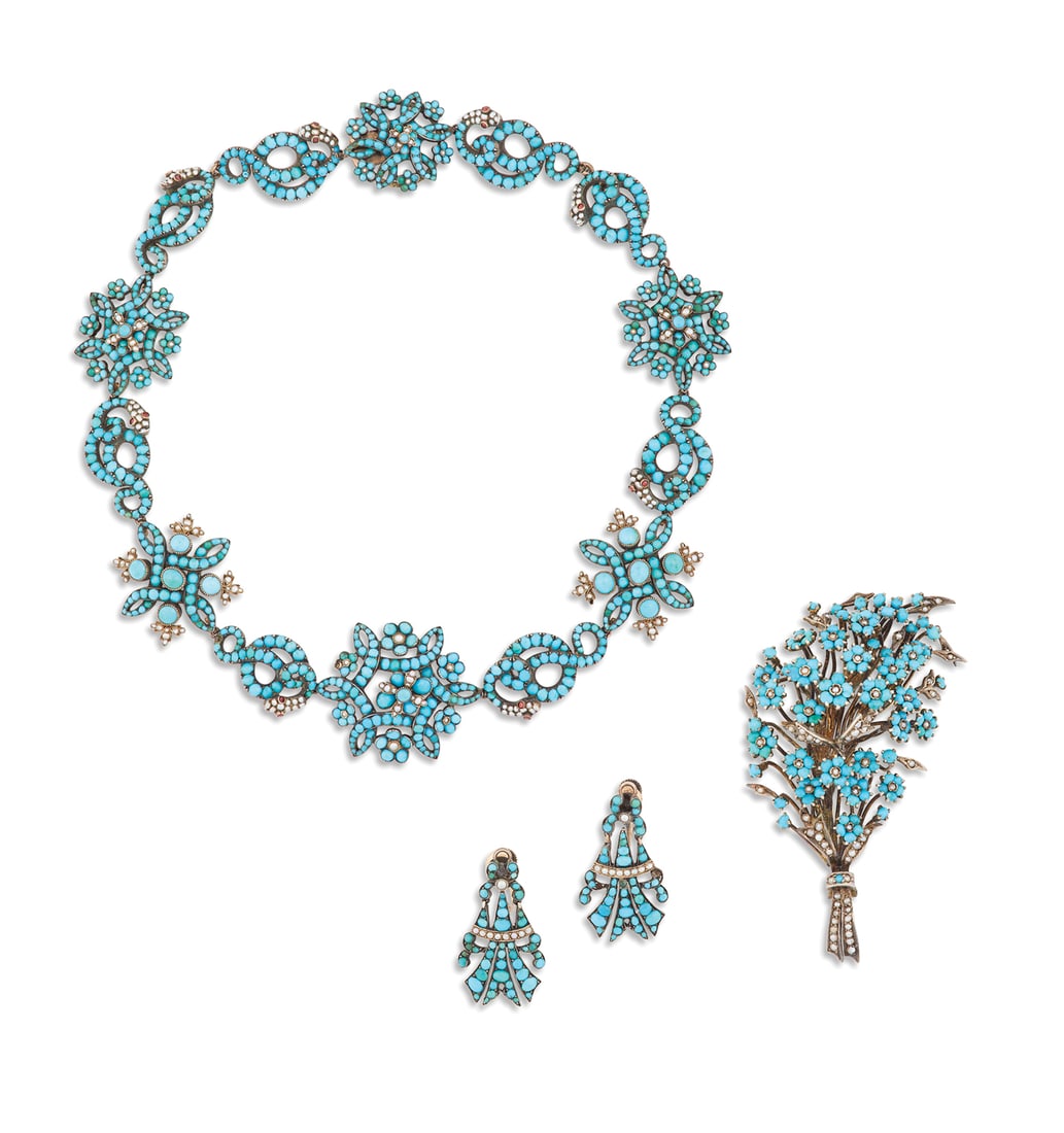 Turquoise Necklace, Earring and Brooch Suite (1 of 1)