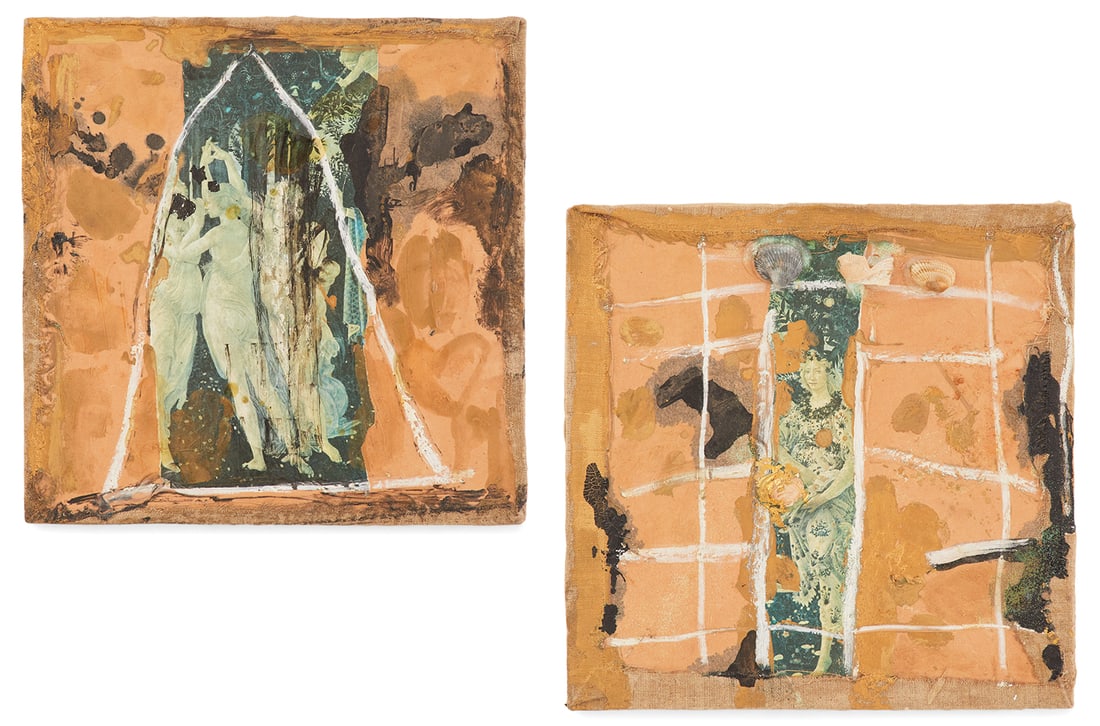 Margaret Evangeline, (US/Louisiana, b. 1943): Margaret Evangeline (American/Louisiana/New York, b. 1943) "Rebirth I", 1991 "Goddess", 1991 two acrylic, oil stick, collage and mixed media on board each signed, titled and "Galerie Simonne Stern, Ne