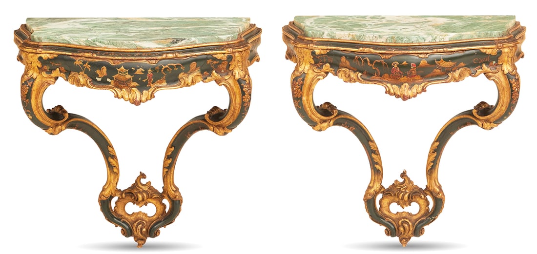 Pair of French Marble-Top Wall Consoles (1 of 5)