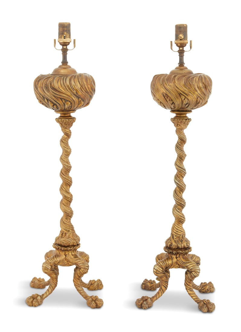 Pair of French Gilt-Metal Banquet Lamps (1 of 2)