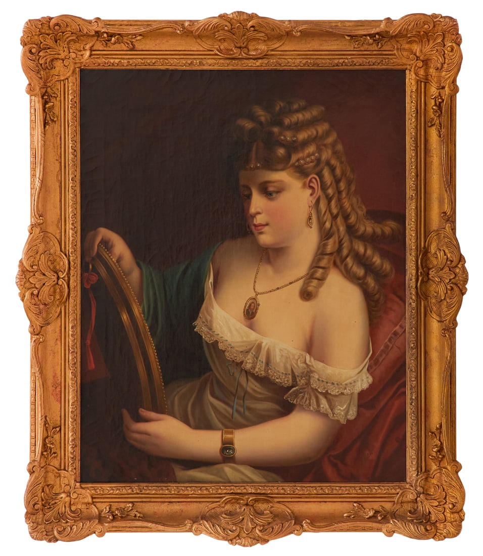 Adele Riche, (French, 1791-1887): † Adele Riche (French, 1791-1887) "Longing" oil on canvas signed lower right. Framed. 29-1/2" x 22-1/2", framed 35" x 28-1/2" Provenance: Estate of Mahin Forrest, Houston, Texas.