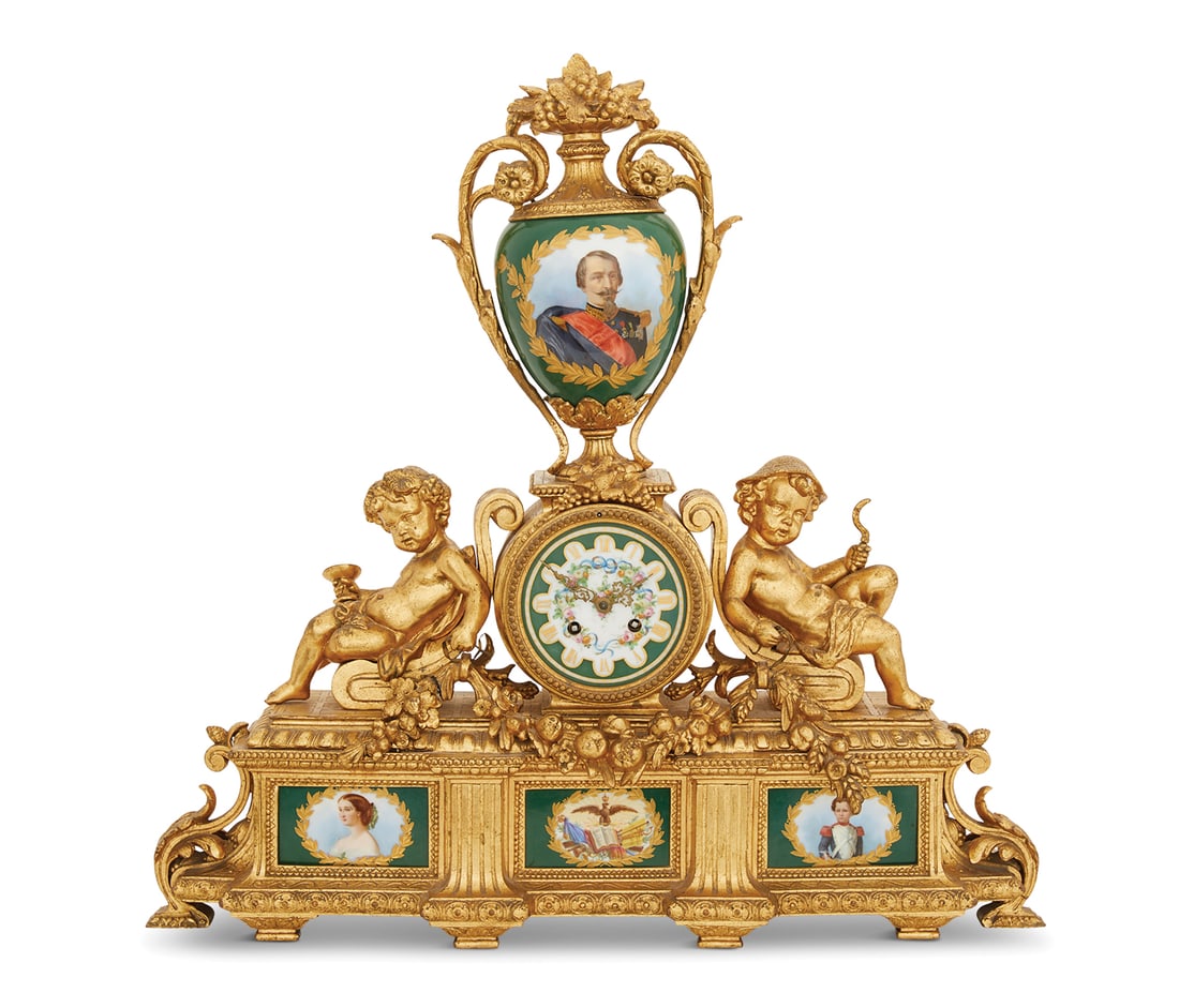 French Gilt-Metal and Porcelain Figural Clock (1 of 8)