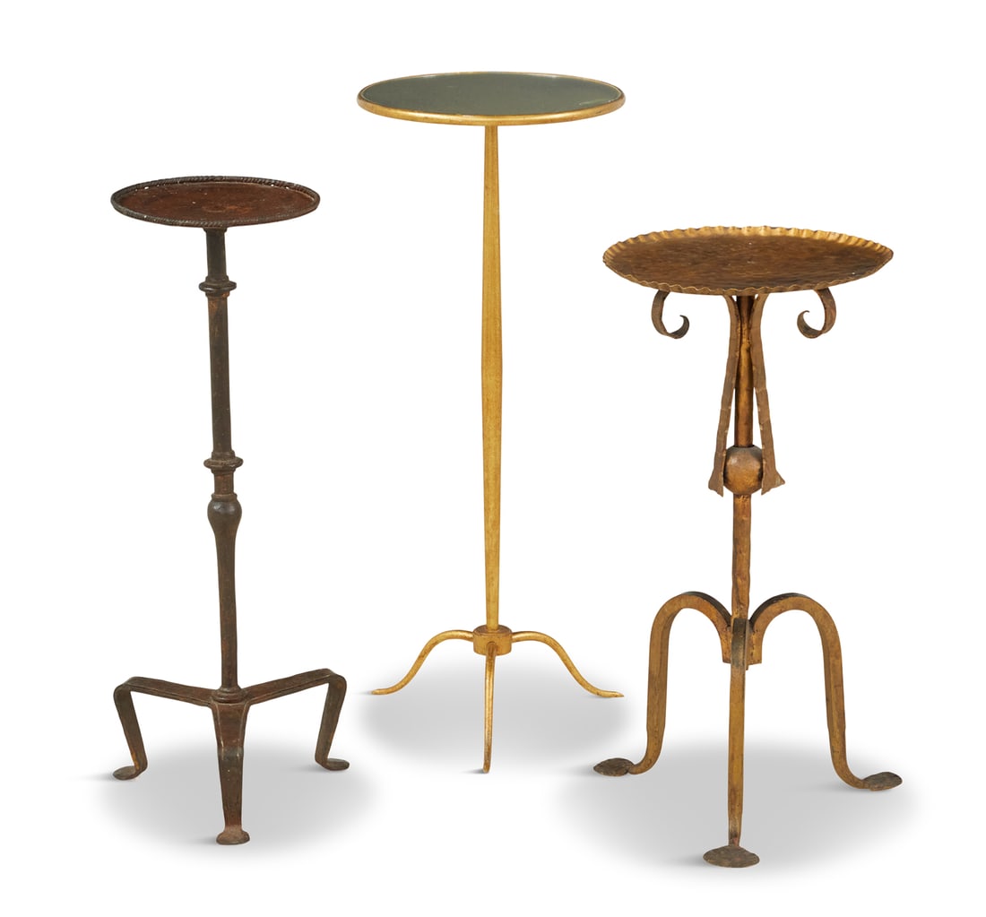 Three Wrought Iron Circular, Tripodal Side Tables (1 of 1)