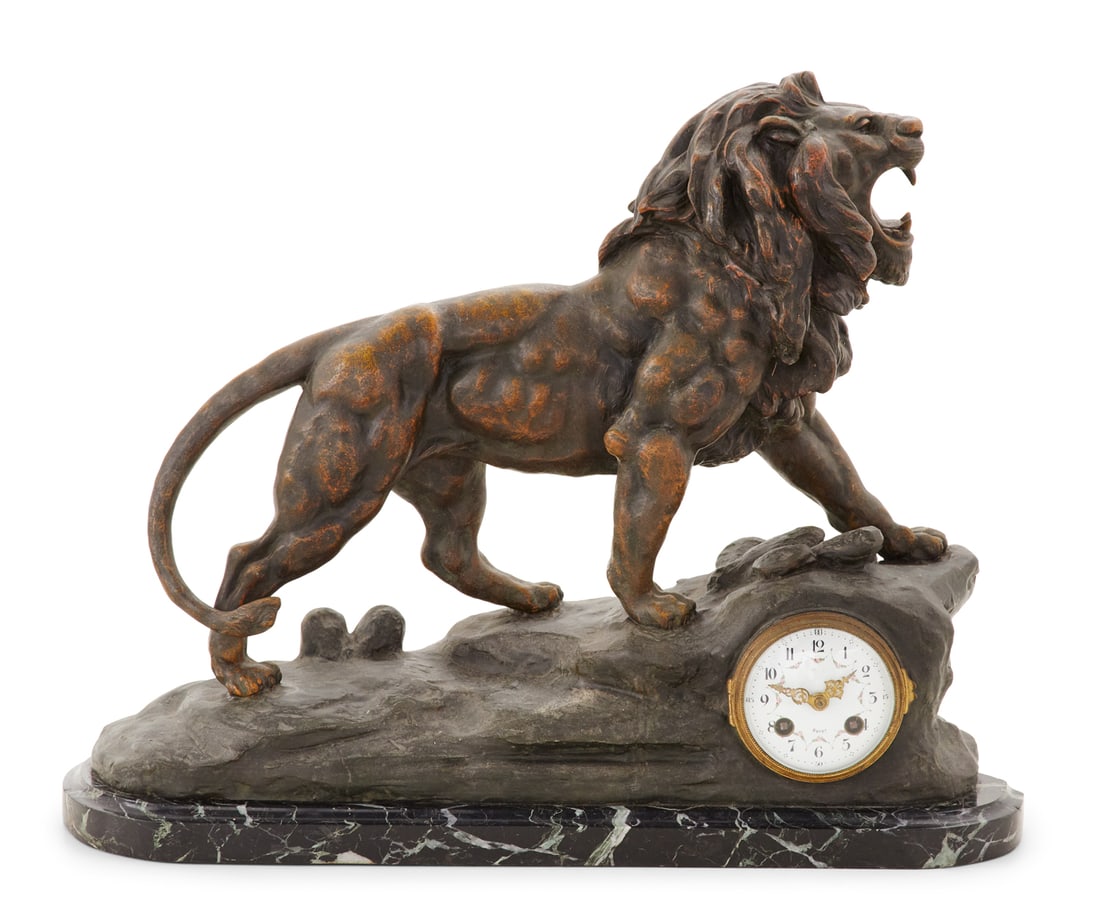 French Metal Figural Clock on a Marble Base (1 of 3)